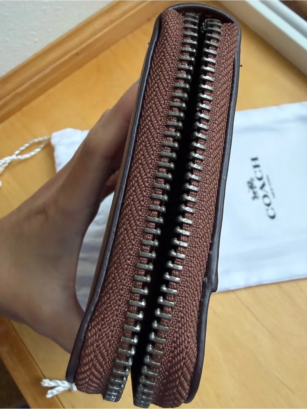 Coach Brown Leather Long Wallet with dust bag